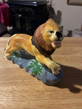 Vintage Hand-Painted & Handmade Ceramic Lion Figurine in Golden Yellow